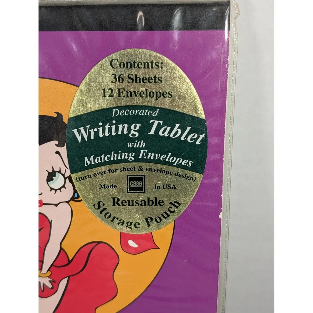 Vintage 2002 Betty Boop Stationery Set Writing Tablet 36 Sheets 12 Envelopes